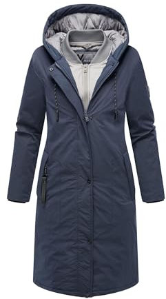 MARIKOO Damen Winterjacke (S-3XL) - Wind- und Wasserabweisend, 4 Taschen, gefütterter Kragen (abnehmbar), große Kapuze, Warme Jacke Frauen - N035 (M, Navy)