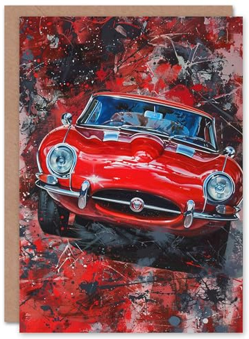 Red Iconic Sports Car Modern Abstract Painting Blank For Him Or Her Art Fathers Day Card