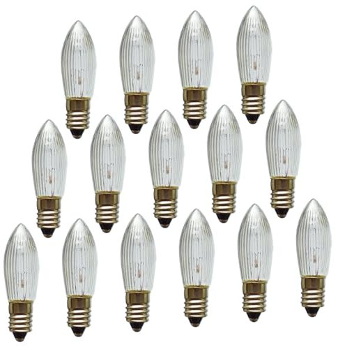 Erzgebirgslicht - AUSWAHL - 15x Topkerze Spitzkerze 24V 3W E10 für 10 Brennstellen Ersatzbirne Glühbirne Riffelkerze Glühlämpchen für Lichterketten und Schwibbogen (keine LED!)