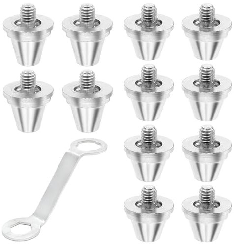 Aoyswuz 12 Piezas 11/13 mm Tacos de Rosca para Botas de Fútbol Acero Inoxidable Tacos de Repuesto para Zapatos, Perno 5 mm Tacos Cónicos de Repuesto con Herramienta de Repuesto