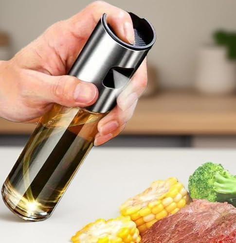 Shop4allsorts 2 kitchen oil spray pump bottles - olive oil sprayer - 100ml food cooking oil dispenser - for BBQ cooking and grilling - fat control oil mister.