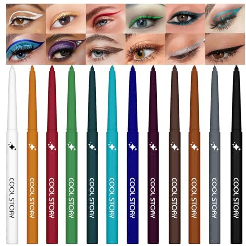 12 Farben Shimmer Eyeliner Set Bunter Regenbogen Eyeliner Stift Glatter Wasserfester Wischfester Langanhaltender Gel Eyeliner Weihnachts Makeup Geschenkset für Frauen (Set C)
