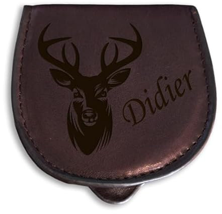 Générique Porte Monnaie en Cuir, personnalisé avec Votre Texte ou prénom et Un Dessin au Choix (Ici Cerf).