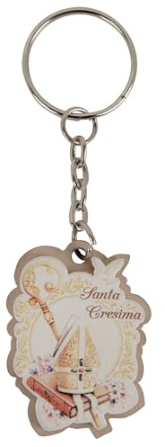Linea Prego Bomboniere e Accessori Comunione e Cresima Ciondoli in Legno con Portachiavi e Scatoline Tematiche (12 pz ciondolo in legno con portachiavi 4 cm, Cresima)
