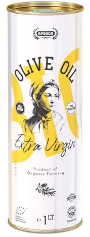 Apsogo Organic Extra Virgin Olive Oil – Greek High Polyphenols EVOO from Crete (1000ml) – Cold Pressed, Early Harvest, Premium Quality, Certified Organic