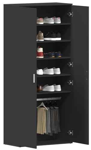 vidaXL Shoe Cabinet with Door Black 80 x 39 x 180 cm Engineered wood, Living Room, Modern Entryway Shoe Rack, Durable Footwear Organizer, Rectangular Cabinet, Stylish Storage Solution
