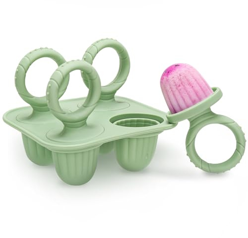 CLDY Mini BPA-Free Silicone Ice Lolly Moulds Kit for Toddlers - 4 Pcs 17ml Moulds with Reusable Sticks, Freezer & Dishwasher Safe (-40°C to 230°C), Baby Food Safe (Green)