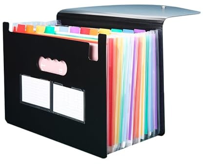LIMEQKI Dokumentenmappe A4 13 Fächer, Dokumententasche A4 Mit Farbenfrohe, Partitionen Mappe Ordner Fächermappe Sammelmappe Binder Ordnungsmappe Dokumenten Organizer (Schwarz mit Deckel)