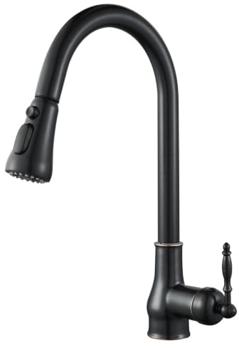OUGOO Antique Bronze Mixer Tap with Pull Out Spray, 3-Mode Kitchen Tap | Solid Brass Body, Oil Rubbed Bronze, 360° Swivel Spout, Single Handle, 1-Hole Kitchen Sink Faucet