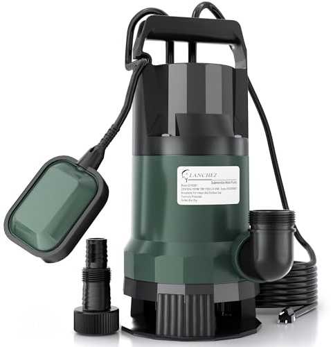 LANCHEZ Schmutzwassertauchpumpe, 1000 W, 17.000 l/h, max Förderhöhe 10 m, max Eintauchtiefe 7 m, mit Schwimmerschalter, 10 m Netzkabel für Poolentleerung, Keller, Garten