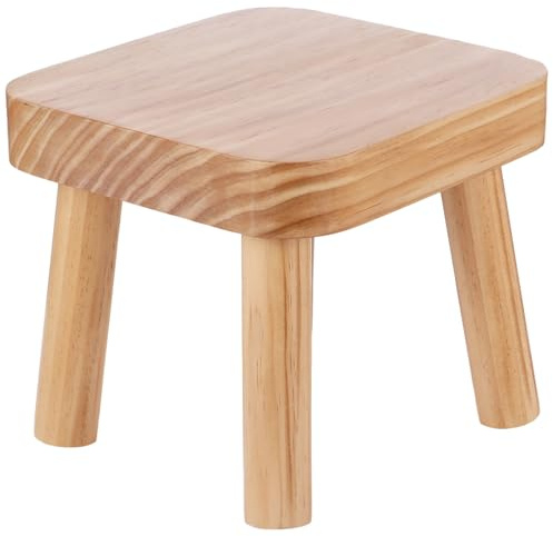 Calolin Small Wooden Stool, Thickened Pine Wood Low Stool with Smooth Rounded Seat, Multi-Use Plant Stand Sofa Footrest, Youngster Step Stool, Compact Side Table for Bedroom Entrance Living Space