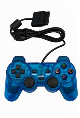 edgivet Mando con cable compatible con PlayStation 2, PS1 y PC – Alta precisión, diseño resistente y cable largo (Azul)