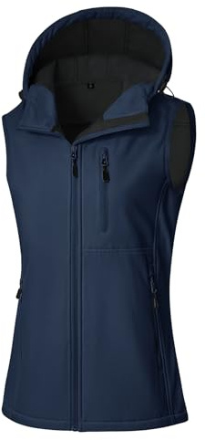 CMTOP Gilet Donna Softshell Impermeabile con Cappuccio, Fodera Leggera in Pile Smanicato Gilet, Antivento Sportivo Giacca Senza Maniche con Tasca per Primaverile Autunno Invernale