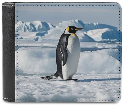 FWJZDSP Penguin Antarctica Ice Herren-Geldbörse, großes Fassungsvermögen, schlankes Leder-Geldbörsen-Kartenetui mit Ausweisfenster, zweifach faltbar für den täglichen Gebrauch