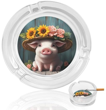 Lustige Schweine-Aschenbecher, runder Aschenbecher aus Glas, Aschenhalter für Zuhause und Büro