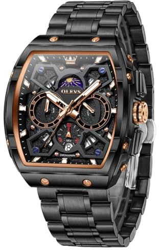 OLEVS Herren-Armbanduhr, modisch, analog, Quarz-Armbanduhr für Herren, rechteckig, großes Zifferblatt, Edelstahl-Uhrenarmband, wasserdicht, Militäruhr, Kalender, Datum,