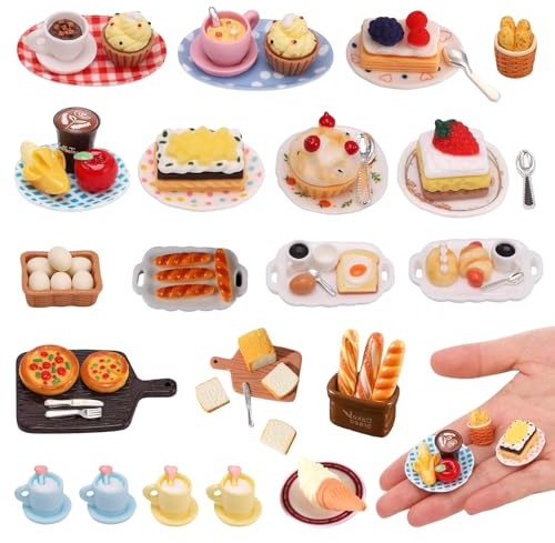 MLPKOI 64 Piezas Comida Miniatura, Comida y Bebida Miniaturas, Accesorios para Casa de Muñecas, Ideal para Decorar Cocinas y Casas de Muñecas Navidad Pascua Halloween Regalos