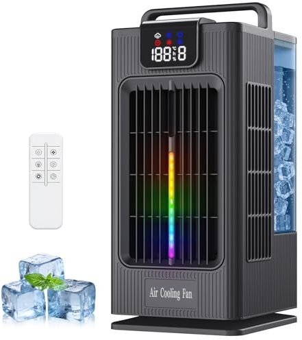 Aire acondicionado portátil, mini ventilador de refrigeración de aire acondicionado personal 4 en 1, enfriador de aire evaporativo portátil de 2000 ml con temporizador de 1 a 8 horas, oscilación de