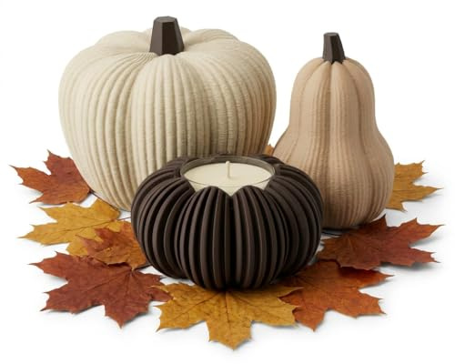 Herbstdeko Japandi Set 3-teilig Kürbis Deko mit Teelichthalter