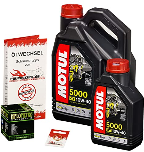 Motul 10W-40 Öl + HiFlo Ölfilter für Yamaha XV 1600 Wild Star, 99-04, VP08 - Ölwechselset inkl. Motoröl, Filter, Dichtring