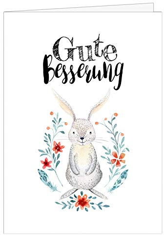 Große Grußkarte XXL (A4) Gute Besserung/Vintage Hase niedlich/mit Umschlag/Edle Design Klappkarte/Krank/Gesundheit/im Krankenhaus/Extra Groß/Edle Maxi Genesungskarte