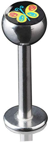 viva-adorno 1,2 x 8mm Lippen Piercing Stecker Labretstecker 316L Chirurgenstahl 20 verschiedene Motive Picture Logo Z379, S20 Schmetterling