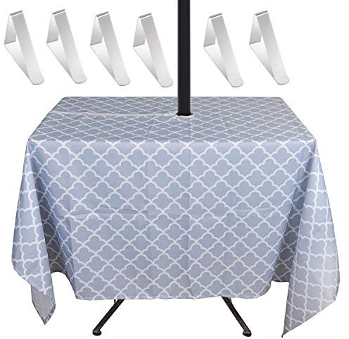 Tischdecke mit Sonnenschirm Loch,mit 6 Tischdeckenklammern Tischdecke rund Perfekt für Tisch mit Sonnenschirmen, robust, waschbar.Durch den Reißverschluss ist die Tischdecke easy zu entfernen