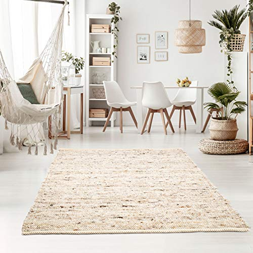 Taracarpet Handweb-Teppich Oslo Wolle im Skandinavischem Landhaus Design Wohnzimmer Esszimmer Schlafzimmer Flur Läufer beidseitig verwendbar 250x250 cm Sand Multi