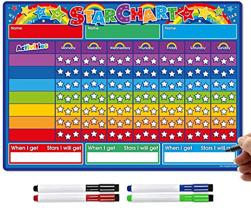 The Magnet Shop Reward Chart for Children - Magnetic Star Chart for Recognising and Inspiring Good Behaviour in Toddlers and Kids, Boys and Girls. with 4 Magnetic Coloured Dry Wipe Pens (Rainbow)