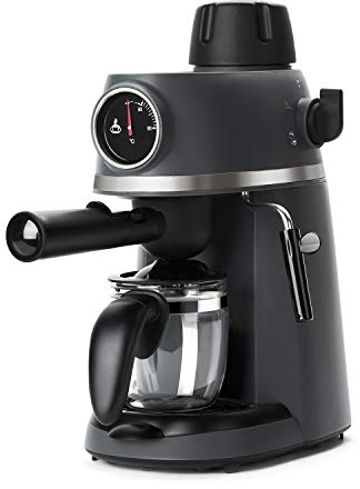 Black+Decker BXCO800E - Cafetera de hidropresión, 3.5bar, diseño moderno con termómetro frontal, boquilla de vapor, jarra cristal, hasta 4 tazas, filtro de acero, negra, 800W