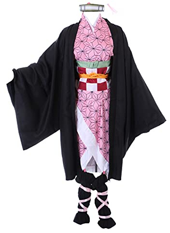 Kawaii-Story MN-194 Schwarz Rosa Japan Kimono 10-Teile Set Damen Kostüm Cosplay für Nezuko Kamado
