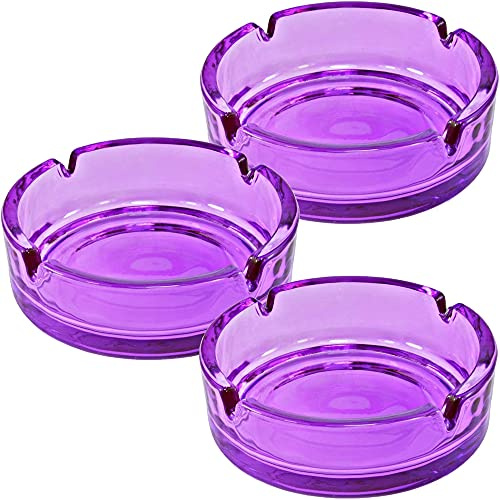 marion10020 Glas Aschenbecher Aschen-Becher Ascher, klassisches rundes Design, Ø 10,5 cm, lila, 3er-Set
