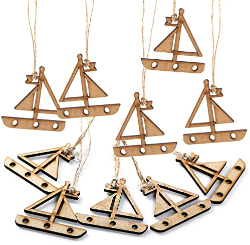 Logbuch-Verlag 10 kleine Holz Segelboote mini mit Schnur zum Aufhängen Maritime nautische Deko Streuteile 6 cm