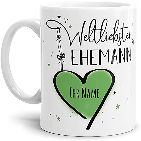 Tassendruck Keramik Tasse - Weltliebster Ehemann - zum selbst gestalten mit Name - Geschenk für den besten Ehemann - Weiß, 300 ml