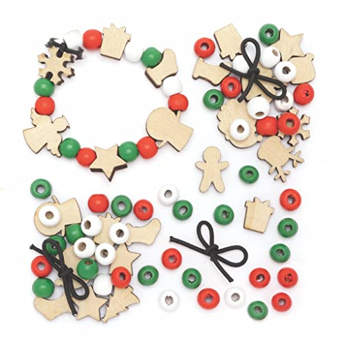 Baker Ross FC114 Bettelarmband Weihnachten Bastelset aus Holz - 3er Pack, Perfekt für Mädchen zum Basteln als Kinderschmuck, Kindergeburtstag basteln, Adventskalender Geschenke für Mädchen