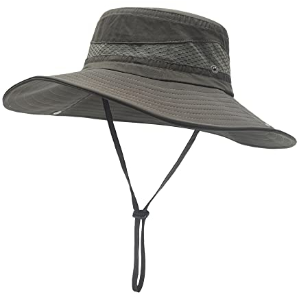 ZLYC Herren Camouflage Sonnenhut Safari Hut Mesh Outdoorhut Boonie Hut(Einfarbig Armeegrün)