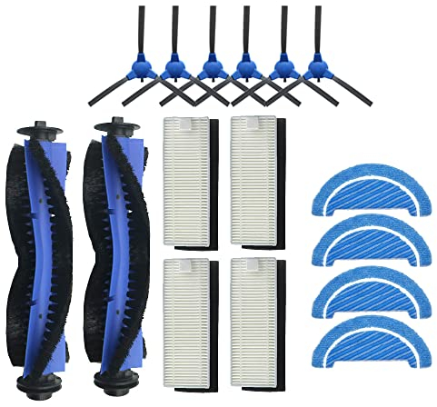 YanBan Kit de Repuesto Compatible con Cecotec Conga 1790 aspiradora Ultra robótica Incluye 4 filtros, 4 Almohadillas para mopa, 6 cepillos Laterales, 2 cepillos giratorios, Paquete de 16