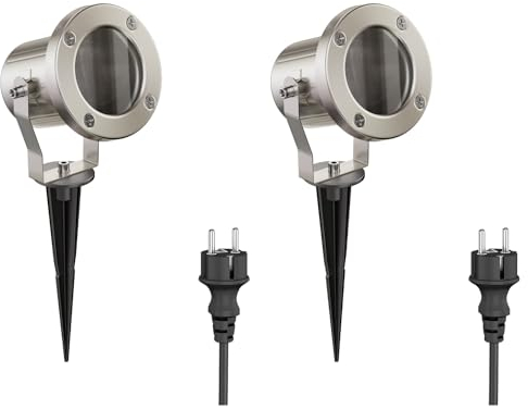 ledscom.de 2 Stück LED Gartenstrahler MIBU mit Erdspieß für außen, Edelstahl, ohne Leuchtmittel