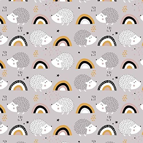 8,98€/m Igel Regenbogen Grau 100% Baumwolle 50x160cm Baumwollstoff Meterware Handwerken Nähen Stoff