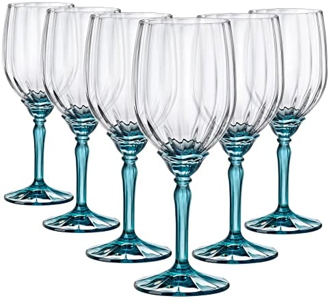 Rocco Bormioli Bormioli Rocco Florian Lot de 6 verres en verre, pied bleu, pour vins blancs, 38 cl