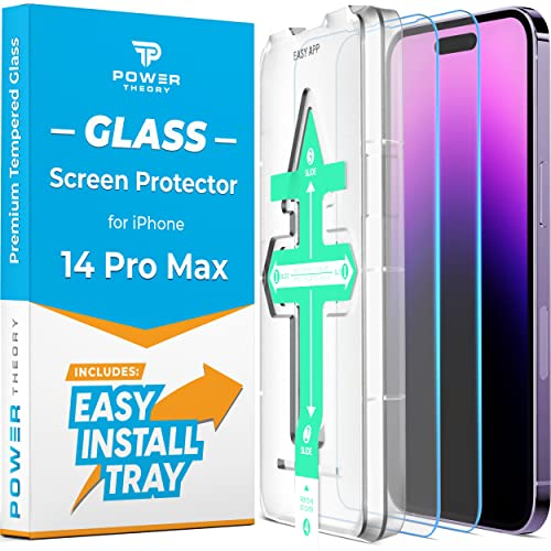 Power Theory Schutzglas für iPhone 14 Pro Max Schutzfolie, Glas Displayschutz mit Schablone, Displayschutzfolie, Glas Folie mit Anbringhilfe [2 Stück]