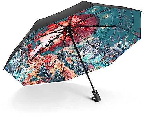 GizellMG Parapluie Femme Ombrelle Anti UV 3D Parasol Triple Pliant Renard à 9 queues parapluie Ouverture Automatique contre vent pour été