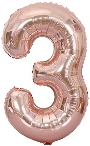 D2D | Party Balloon Zahl 3 XL in Rosé - Größe 80 cm - Folienballon - Zahlenballon - Geburtstagsdeko - Helium Ballon