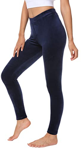COZZYON Women Velour Leggings, High Waist Soft Leggings Warm Winter Velour Yoga Pants, Navy, M