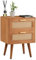 CARO-Möbel Nachttisch WAMAN mit 2 Schubladen, Nachtkommode aus Paulownia Holz und Jute Geflecht, Nachtschrank im Retro Design in braun, Boho