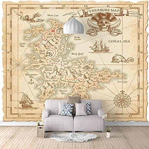 3D Mapa Pirata Mural De Pared Adhesivos Grandes, Mural De Pared Removible | Papel Pintado Autoadhesivo Mural 3D Para La Decoración De La Pared Del Salón Del Dormitorio Del Com 250(ancho)x175(alto)cm