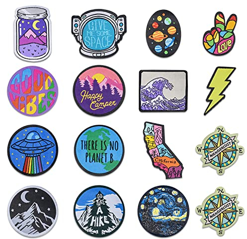 16 Stück Kleidung Patches, Niedliche Aufnäher/Aufbügler auf bestickten Applikationen, DIY Bekleidungszubehör für Jeans, Jacken, Segeltuchtaschen, Kleidung