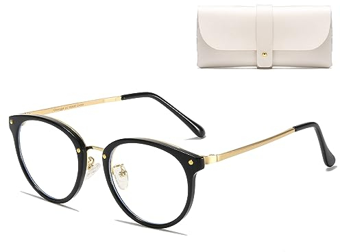 Cleoxyge Blaulichtfilter Brille Ohne Sehstärke für Damen-Herren,Metallrahmen Anti Blaulicht UV400-Schutz PC Gaming Mit Brillenetuis und Brillenputztuch (C002 - Schwarz Metallgestell)