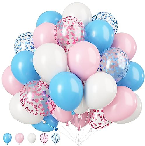 Luftballons Rosa Blau, 50 Stück Rosa und Blau Luftballons Geburtstag, Gender Reveal balloon Macaron Blau rosa Ballons Konfetti Ballons für Geburtstag Dekorationen Hochzeit Babyparty Party Deko