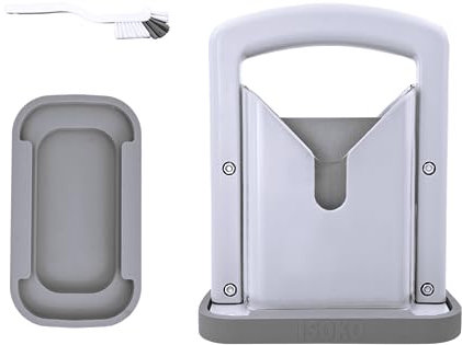 ISOKO Bagel Slicer - Premium Stainless Steel Bagel cutter, with Smooth Guillotine and Non-Slip Silicone Base for Perfect Slices Every Time for the better bagel experience. White